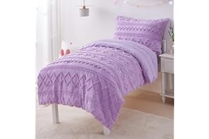 VIVILINEN Toddler Bedding Set for Girls 4-Piece Boho Tufted Purple Toddler Comforter Set Jacquard Tufts Bed-in-a-Bag Crib Toddler Bed Sheet Set for Kids with Comforter, Flat Sheet, Fitted Sheet, Pillowcase