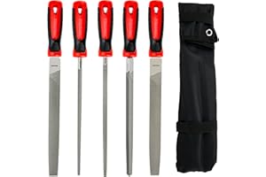 MAXPOWER 10-inch Metal File Set, 5 Pieces Hand Files Including Flat, Round, Half-Round, Triangle and Square, Soft Grip Handle, File Set for Wood, Metal Work and DIY