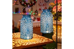 HOMEIMPRO Solar Lanterns Outdoor Waterproof Peacock Garden Gifts Women Mom, Big Solar Lights, Garden Decor, Yard Art, Outside Birthday, Mothers' Day Birthday Gifts Grandma Grandpa(2Pack, Blue Gold