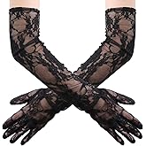 zeasciosd Women's Long Lace Floral Gloves Sheer Mesh Tulle Elbow Length Wedding Evening Opera Party Costume Gloves