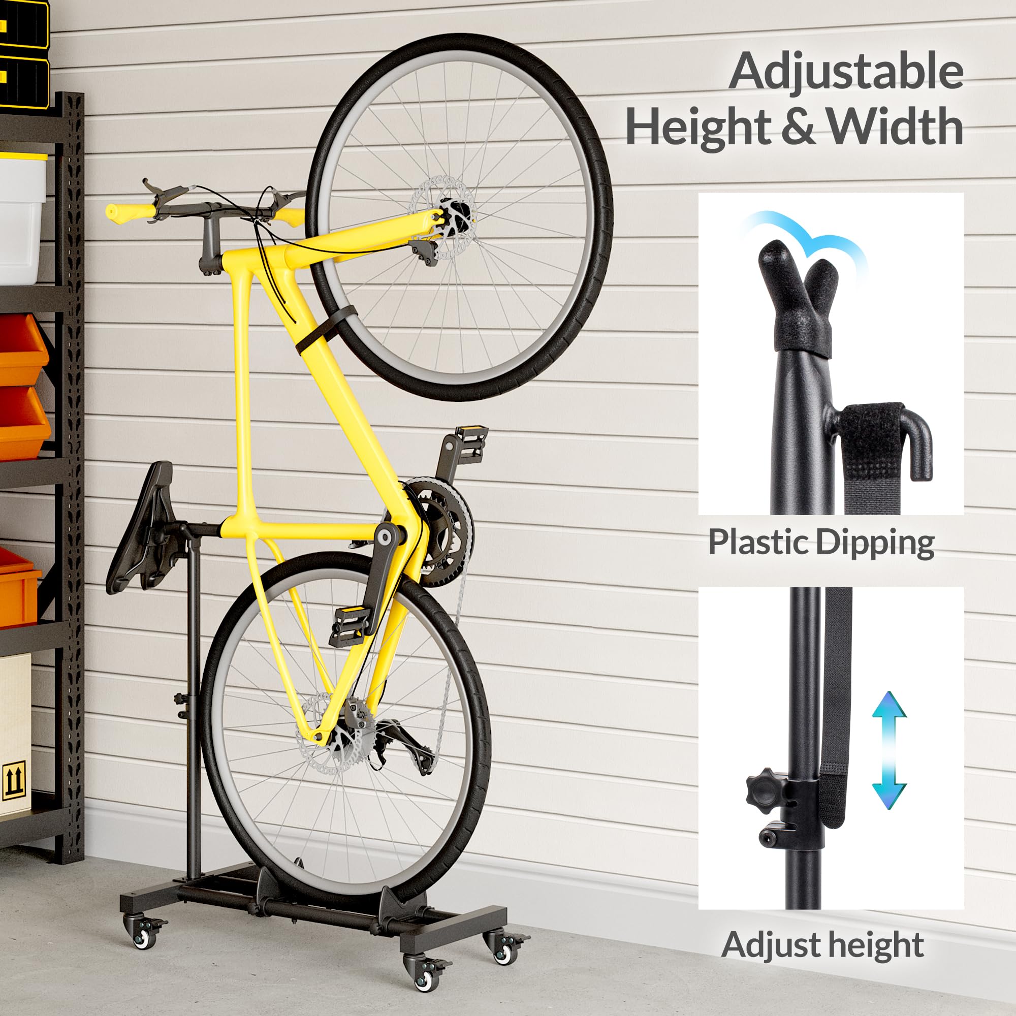 Vertical Bike Stand, Freestanding Indoor Bike Storage Rack Upright Bicycle Floor Stand Indoor Bike Holder with Adjustable Height for Garage & Apartment - for Wheels Sizes up to 29”