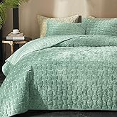 Powdion Velvet Quilt King Size, Oversized Bedspread Coverlet Quilted Bedding Set, Lightweight Velvet Comforter Set Luxury Coverlet Set for All Season with 2 Pillow Shams, 96x106 Aqua Green