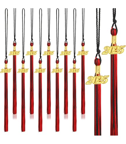 GRADFTY 10 Pack 2024 Graduation Tassels | Mixed Red & White With Gold 2024 Charm - Standard 9 Inch - View #8