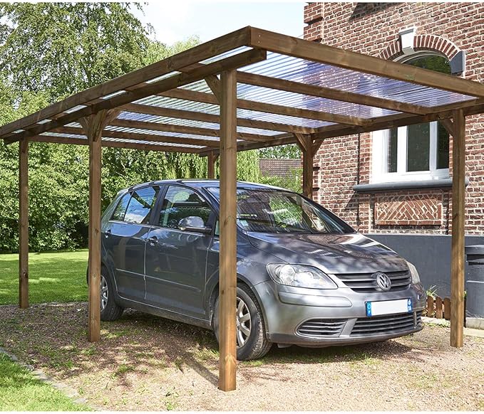 Madeira carport Teddy en Bois 1 Voiture 3,05x5x2,22m Amazon.fr Jardin