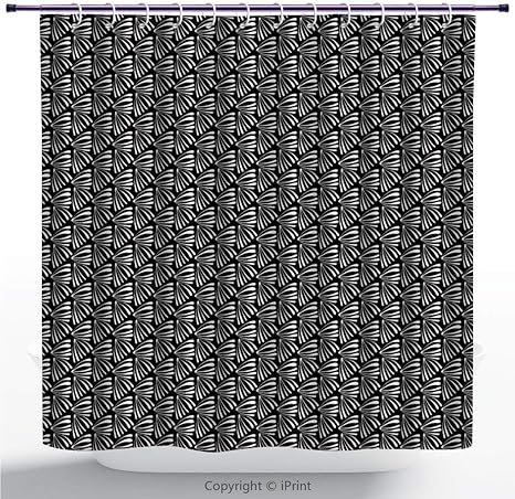 Amazon ファンキーなシャワーカーテン モノクロ 緑豊かな図形のグラフィカルなモノトーンイラストの抽象的な配置 チャコールグレーホワイト バスルームシャワーカーテンdeasign 165x180 Cm シャワーカーテン ホーム キッチン オンライン通販