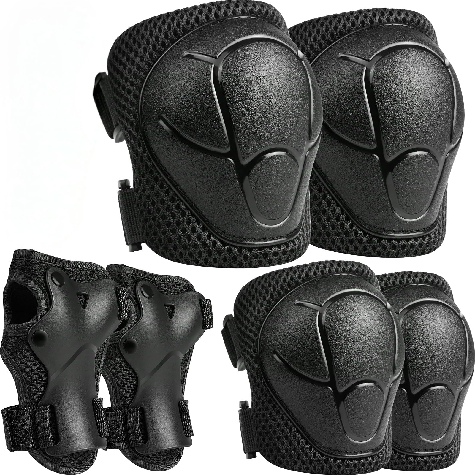 Photo 1 of Kids Protective Gear Set, Knee and Elbow Pads with Wrist Guards for Ages 3-8 Year Toddler, 3 in 1 Enhanced Material Protective for Skating Cycling Bike Roller Scooter, Includes Organizer Bag (Black)