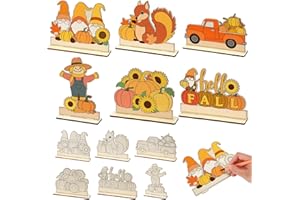 Yousoontic 24 Pcs Wooden Fall Crafts Color Your Own Autumn Table Signs Decorations DIY Hello Fall Gnomes Pumpkin Truck Scarecrow Squirrel Tabletop Centerpieces for Harvest Thanksgiving Decor Supplies