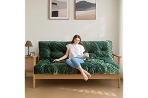 MAXYOYO 6" Futon Mattress Full Size, Velvet Thick Futons Sofa Couch Bed, Versatile Floor Mattress for Adults (Frame Not Included), Green
