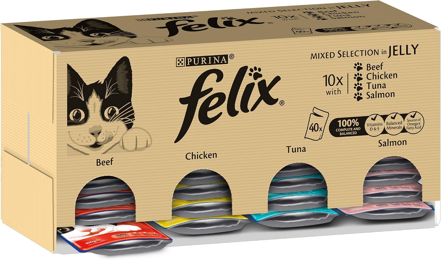 Felix Mixed Selection Cat Food, Jelly 8, 120 x 100 G, Beef, Chicken, Tuna, Salmon, 100 g (Pack of 120) - Image 4