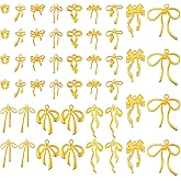 48PCS 12 Styles Gold Bow Charms, Golden Bow Tie Connector Charms, Bow Earring Connectors, Christmas Bell Bow Charms, Metal Bow Link Charms for DIY Necklace, Bracelet, Jewelry Making