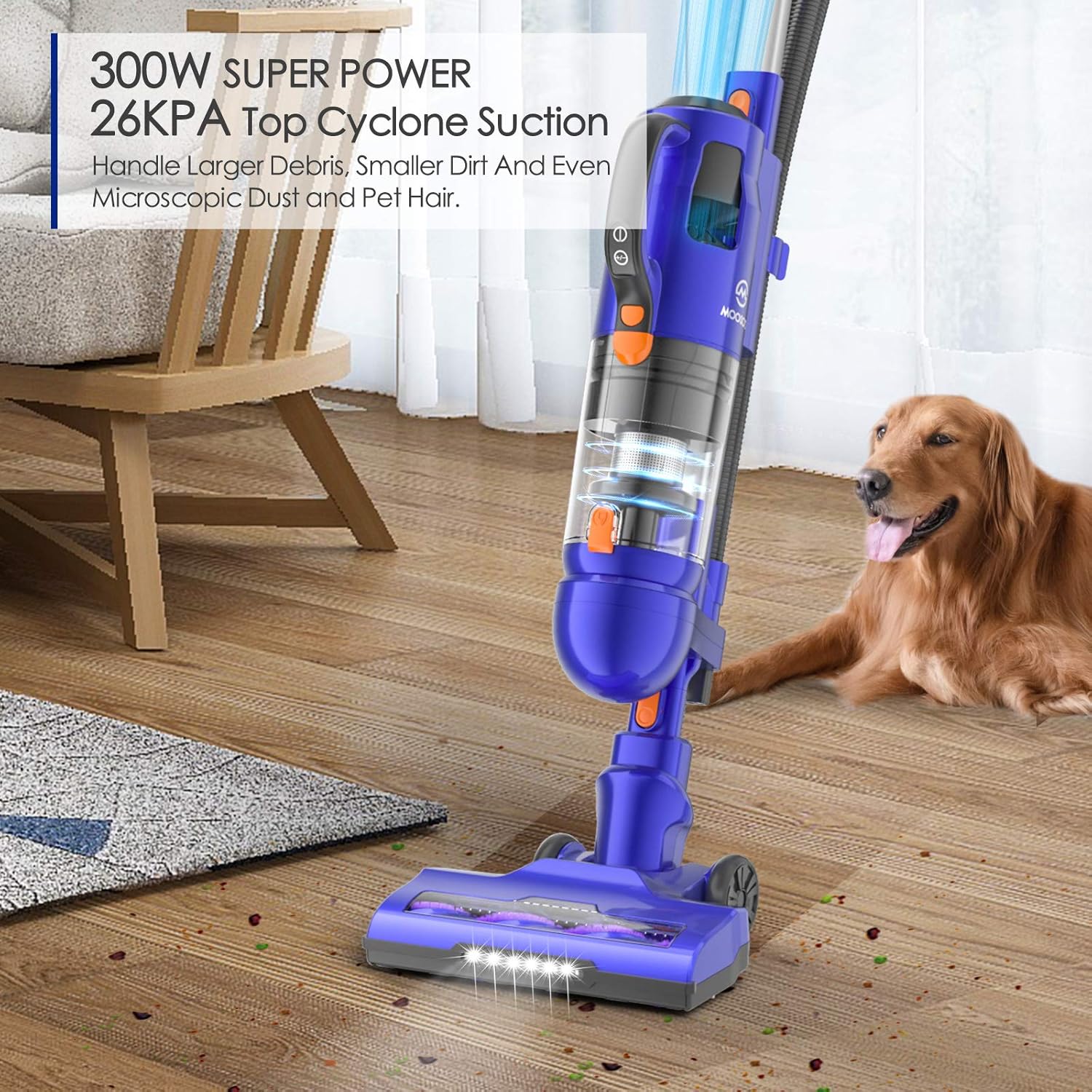 MOOSOO Cordless Upright Vacuum Cleaner, 26Kpa Strong Suction Upright Bagless Vacuum, 50 Min-Running, with H12 Level Upgraded Cyclone Anti-Allergy Seal Filtering, for Pets Hair and Home (Model: U26D)  -