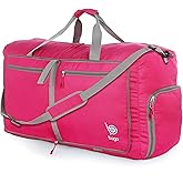 Bago Foldable Duffel Bags for Traveling Women & Men - 60L Medium Packable Duffle Bag for Travel with Shoe Compartment - Water Repellant, Heavy Duty, Lightweight Folding & Collapsible (Pink)