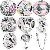 awaFanee 9 Pack Plated Silver Spacer Beads Charms fit Bracelet Dangle Set