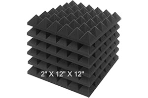 JBER Acoustic Sound Foam Panels, 6 Pack 2" X 12" X 12" Charcoal Soundproofing Treatment Studio Wall Padding Sound Absorbing Fireproof Pyramid Black Wall Panel…