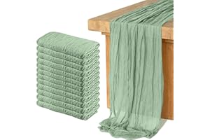 KEEPSHOWING 12 Pack Cheesecloth Table Runner, Runner Gauze Boho Wedding Decor Romantic Table Runner for Wedding Birthday Party(35" x 118") (Sage Green)