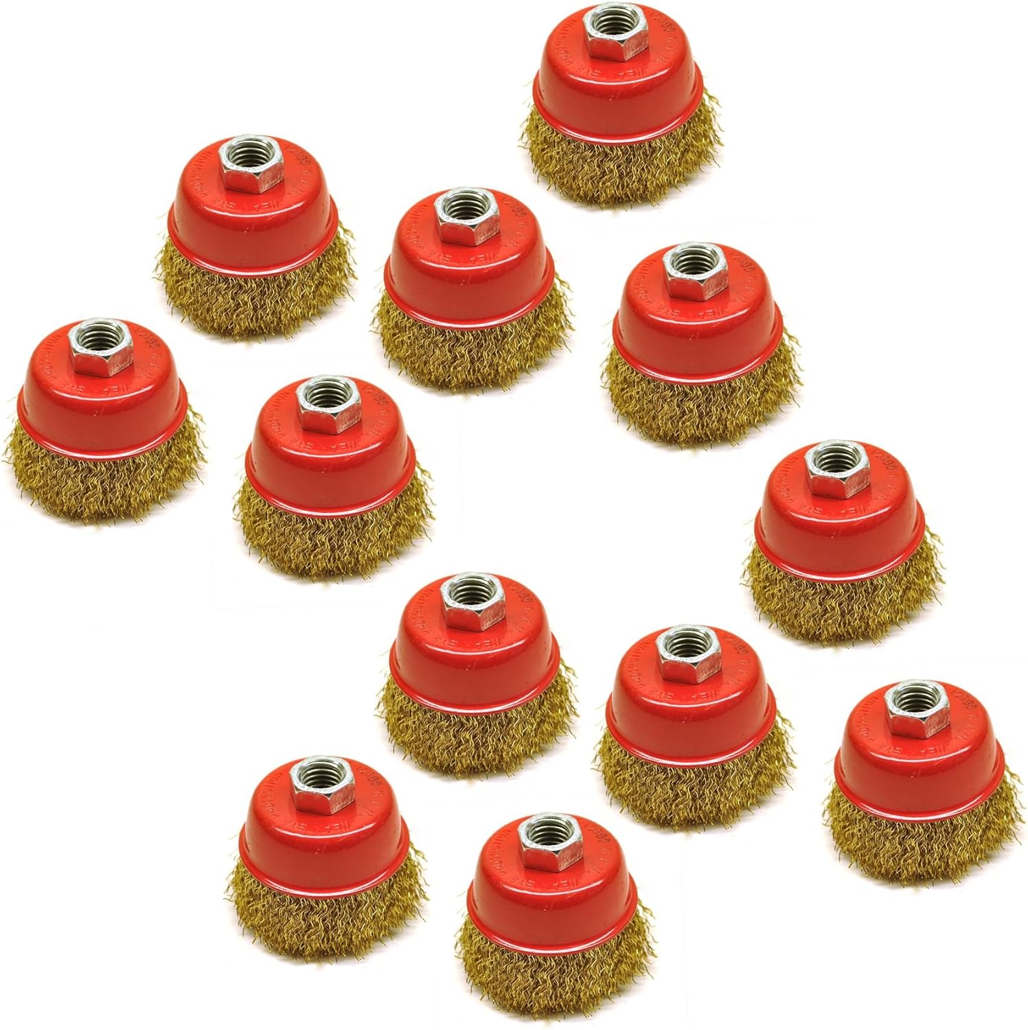 Wire Cup Brush/Wheel for Angle Grinder Crimped Brass Coated (12 Pack