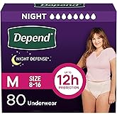 Depend Night Defense Adult Diapers, Incontinence & Postpartum Bladder Leak Underwear for Women, Disposable, Overnight, Medium, Blush, 80 Count, Packaging May Vary