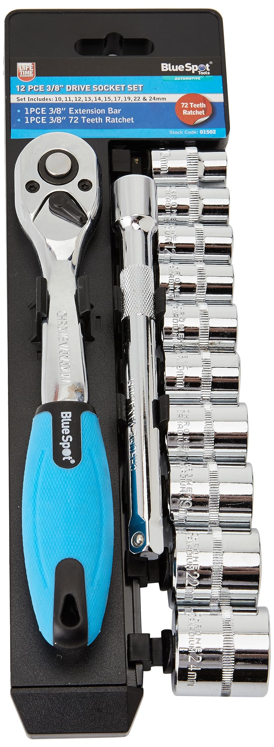 Blue Spot Tools 1502 Blue Spot 12 Piece 3/8 inch Drive Socket Set, Chrome