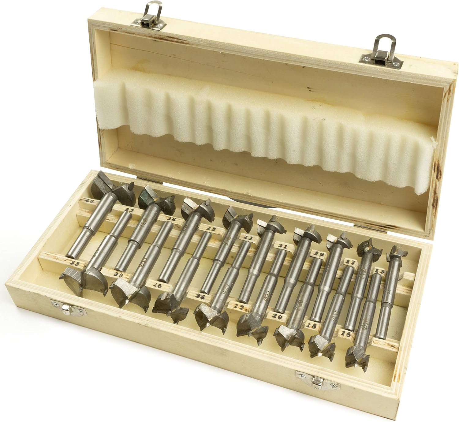 Hinrichs Forstner Bits Set 17 Pieces in wooden case, Forstner Drill Bit Set 15mm to 40mm, Wood drills, Forstner