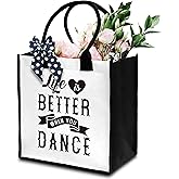 Dance Tote Bag For Women, Life Is Better When You Dance Tote Bag, Canvas Tote Bag For Travel Shopping, Dance Lover Gift Tote Bag With Ribbon, Beach Tote Bag Gifts For Women Teachers Dancer Friends -02