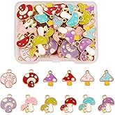 COGCHARGER 48 Pieces Mushroom Enamel Charms Pendant Alloy Enamel Cut Mushroom Charm Mixed Color for Jewelry Necklace Earring Making Crafts
