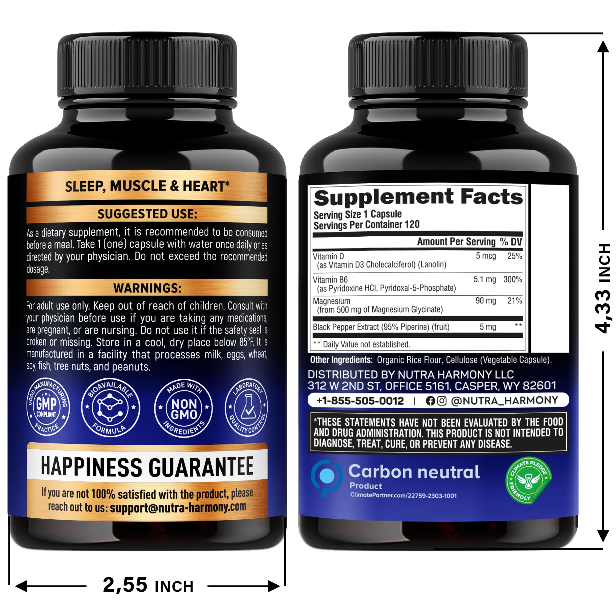 Magnesium Glycinate 500 mg - Chelated Supplement - 98% High Absorption - Support for Sleep, Muscle & Heart Health - Made in USA, Lab Tested & Non-GMO - 120 Capsules