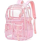 QIXIHU Clear Backpack for School, Heavy Duty Transparent Bookbag, See Through Backpacks for Stadium Events, Backpack for Girls, Kids Clear Bag for School College Work Travel Sport Concert Outdoor