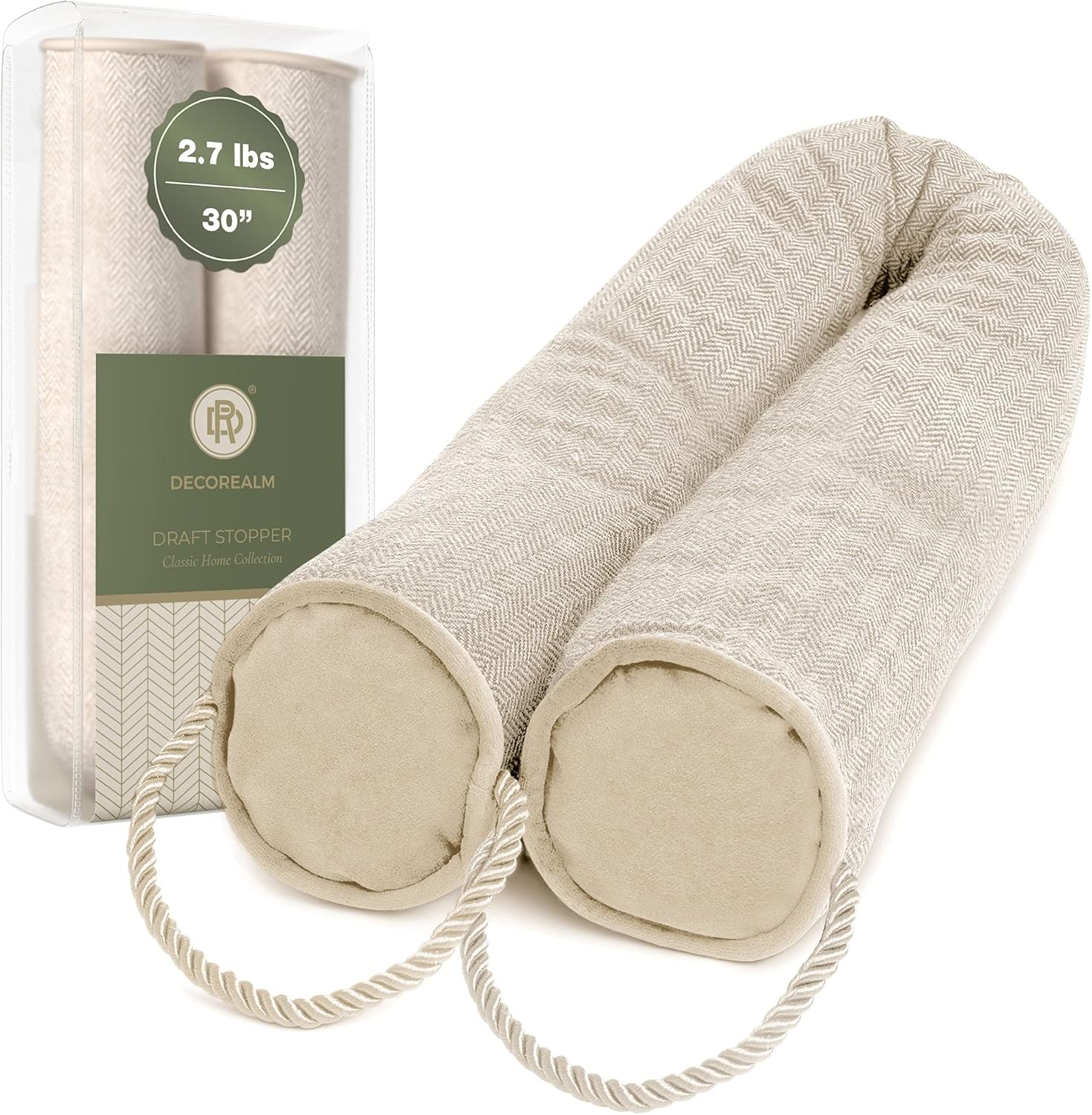 Draft Stoppers - Heavy Duty Door Draft Stoppers and Blocker, Sound Proof Draft Guard for Doors and Windows, Decorative Cylinder Provides Door Insulation and Weather Stripping for Doors (Beige, 30 Inches)