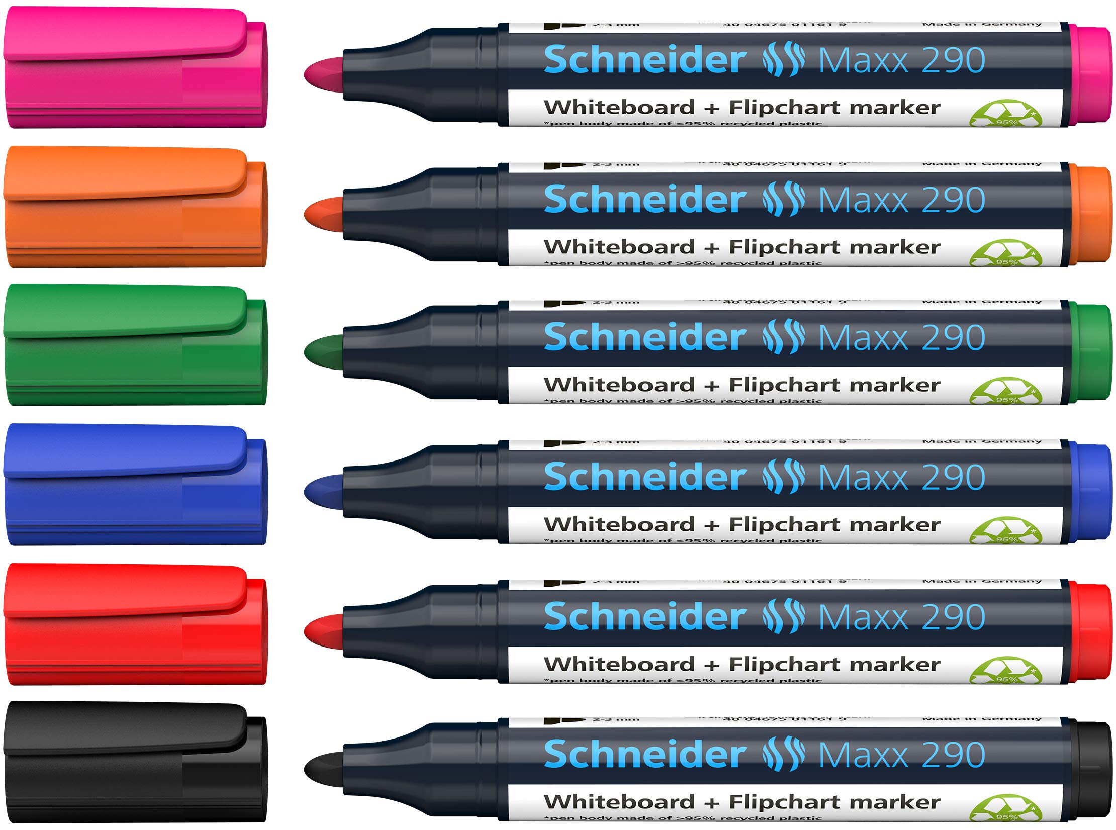 Schneider Maxx 290 Marker for Whiteboards and Flipcharts, Bullet Tip 2-3 mm Line Thickness, Dry Wipe Clean, High Quality, Strong and Intense Colour) 3-Piece 5X 6 Marker
