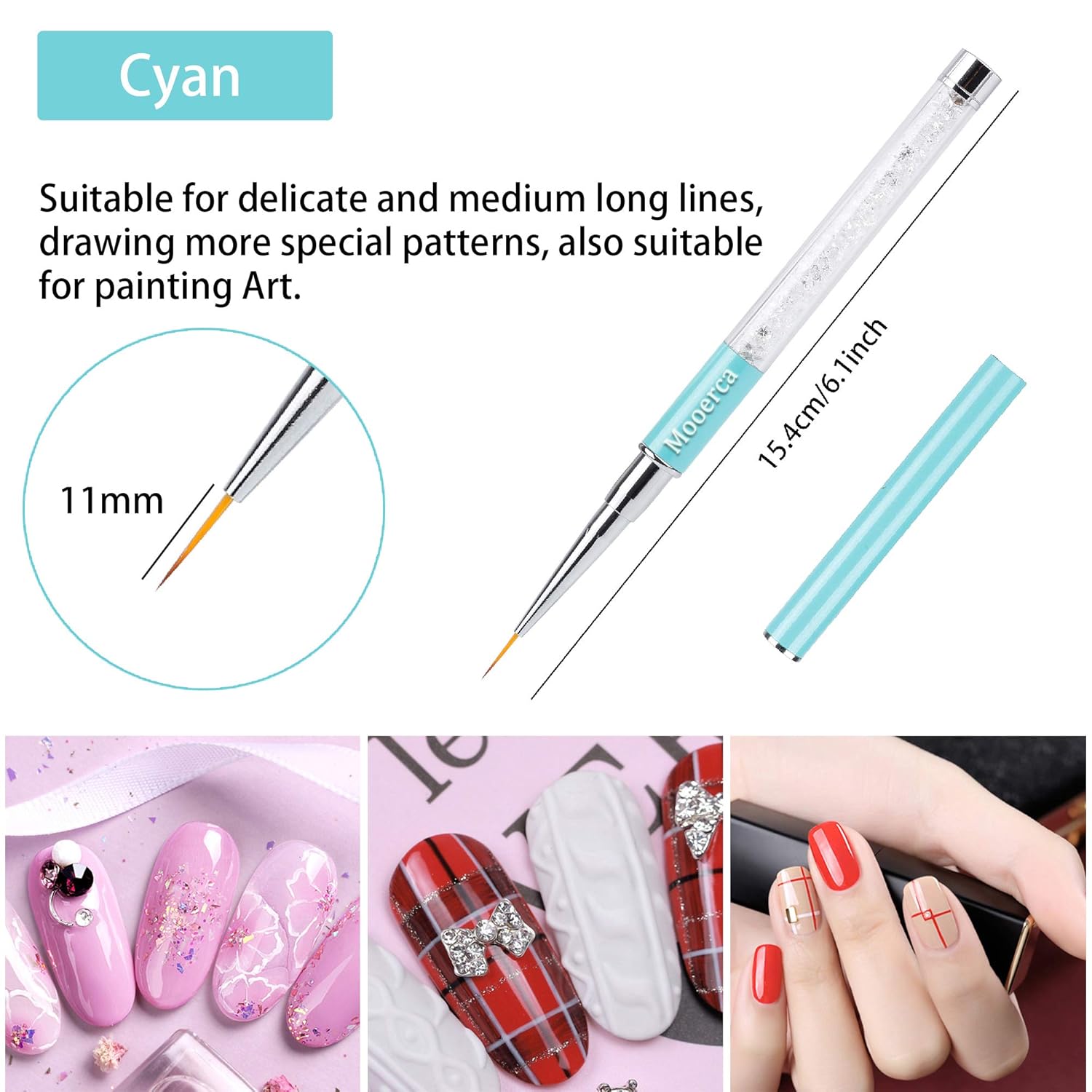 Nail Art Liner Brushes UV Gel Painting Acrylic Nail Design Nylon Brush Pen Set Metal Diamond application Rhinestone Handle Salon, Nail Dotting Painting Drawing Crystal PenSize 5/7/9/11/20mm, 5Pcs : Beauty