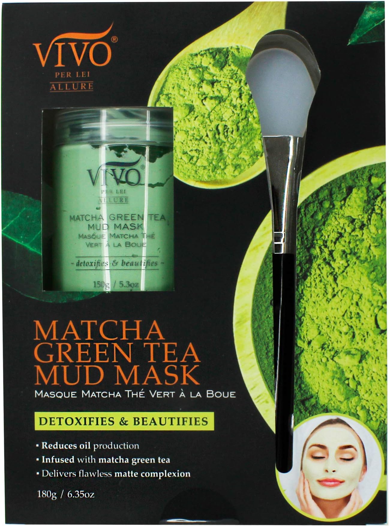 Matcha Green Tea Mud Mask - Detox Mask with Sea Mud, Kaolin Clay - Green Tea Mask for Oily Skin - Matcha Mask to De-stress, Detox and Glow - 180g/ 6.35 oz