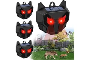 DWCOM TRAP 4 Pack Solar Deer Repellent Outdoor, Skunk Repellent for Yard, Squirrel Repeller Devices with Red Lights, Waterproof Wild Nocturnal Animals, Cat, Wolf, Hawk, Coyote, Fox, Raccoon, Snake, Rabbit