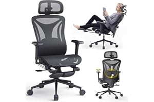 CYKOV Ergonomic Office Chair with Footrest - Adjustable Lumbar Support & Headrest, 90-160° Reclining Mesh Back Computer Chair