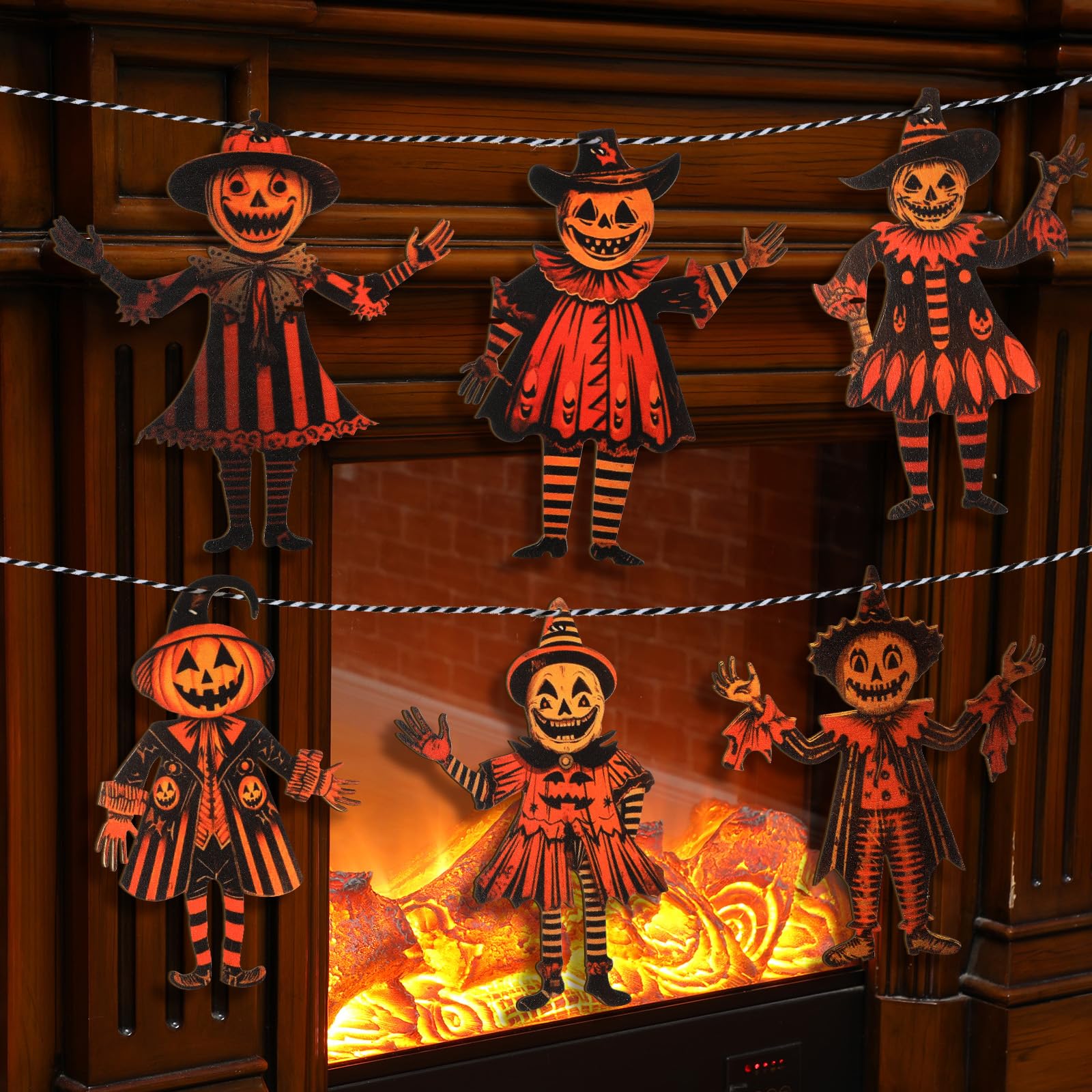 Photo 1 of Wonderjune 6.56 ft Halloween Decorations Halloween Vintage Garland 7.87 Inch Tall Wooden Hanging Decorations Banner Photo Booth Backdrop for Party Wall Decor(Spooky Pumpkin)