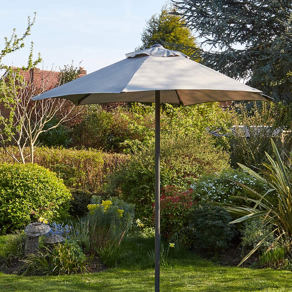 Home Source Garden Parasol 2 Metre Patio Shade Rust Proof Aluminium Pole Grey