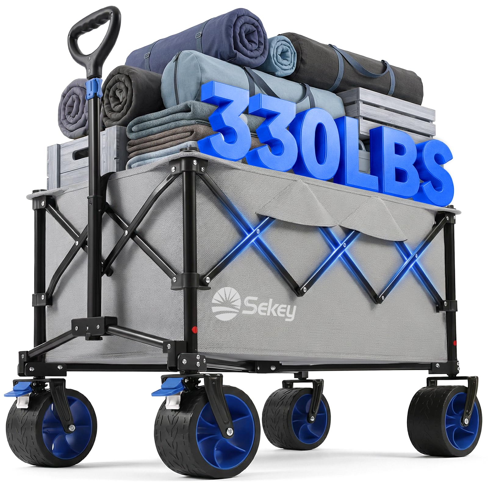 Sekey 150L Wagons Carts Foldable with Big All-Terrian Beach Wheels, Collapsible Heavy Duty Wagon, Extra Large Folding Wagon, Foldable Wagon for Camping, Garden, Sports. Gray Image