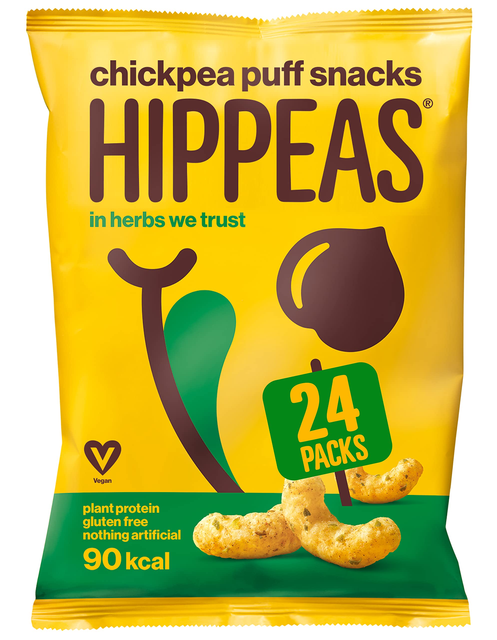 HIPPEAS Mixed Herbs Chickpea Puff Vegan Crisps Multipack | 24 x 22g Snack Bags | Plant-Based, Source of Protein | Free from Gluten & Artificial Flavours | Light & Crunchy - 90 calories per serving