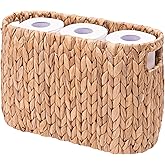 MINHKUST Wicker Toilet Paper Storage Holder with Built-in Handles, Toilet Paper Holder for up to 6 Mega Rolls, Water Hyacinth Toilet Paper Baskets Bathroom Accessories Organizer