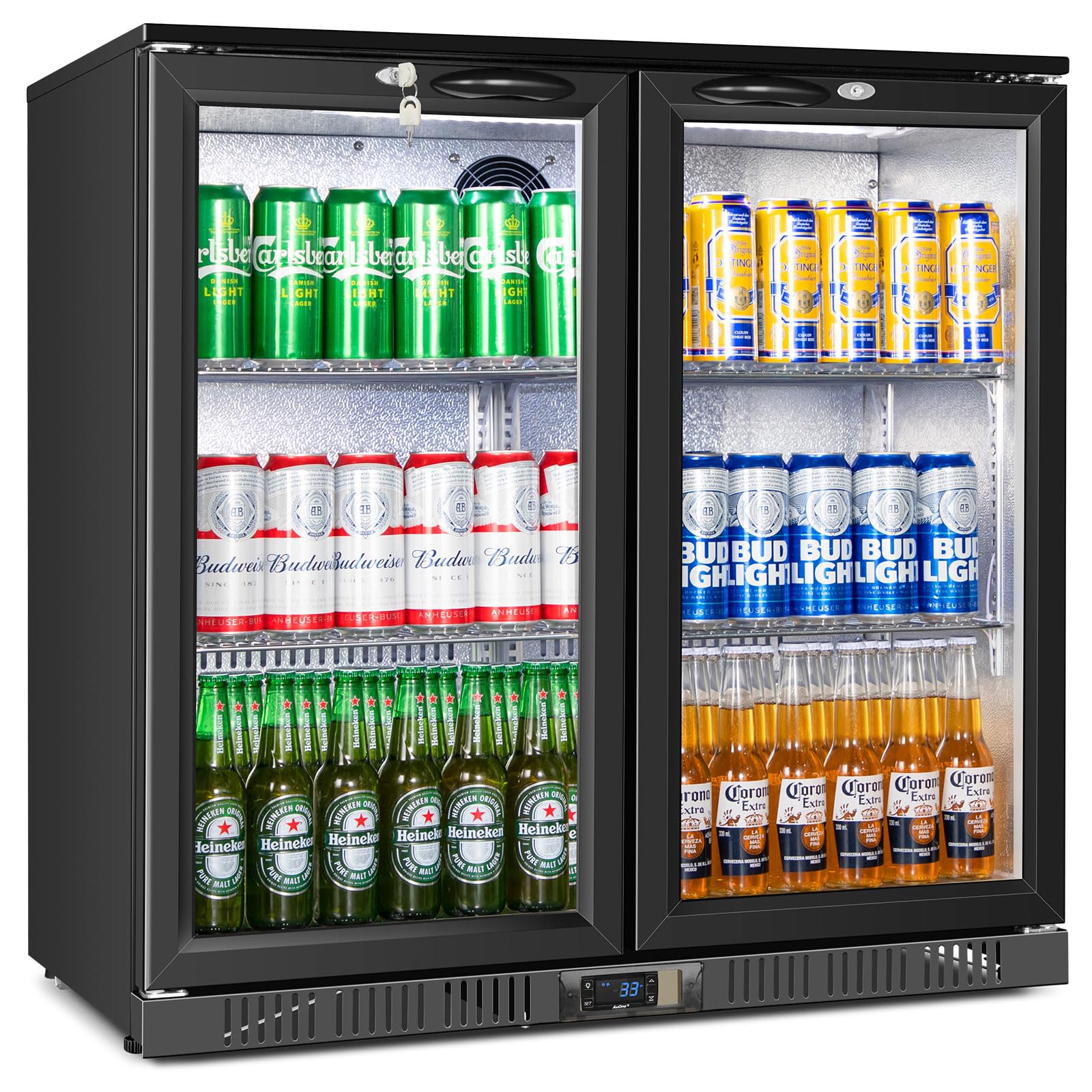 Beverage Refrigerator Under Counter, Back Bar Cooler with 2 Glass Door, Commercial Display Fridge 35.42 Inch Wide 7.4 Cu.Ft, Drink Fridge for Beer Soda Wine, Beverage Cooler for Kitchen Shop Bar Image Beverage Refrigerator Under Counter, Back Bar Cooler with 2 Glass Door, Commercial Display Fridge 35.42 Inch Wide 7.4 Cu.Ft, Drink Fridge for Beer Soda Wine, Beverage Cooler for Kitchen Shop Bar Image