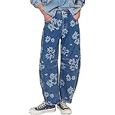 GGUHHU Distressed Barrel Jeans for Women Y2K Wide Leg Baggy Denim Pants Boyfriend Floral Trousers