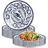 Steelite Dinner Platter Chop Plates, Anfora Puebla Blue Hand Painted Mexican Vitrified China, Commercial Restaurant Hospitality Industry Dinnerware, Large Entree Serving Tray, 13" Round, Set of 12