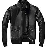 Ignete Ltd Mens A2 Aviator Cockpit Style Bomber Leather Jacket | Pilot Leather Jackets - G1 Fur Collar Flight Leather Jacket