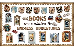 HEMERVOWS Reading Bulletin Board Sets, Books are a Window to Endless Adventures Motivational Bulletin Board Decorations, Back to School Supplies for Library Classroom Office Decor