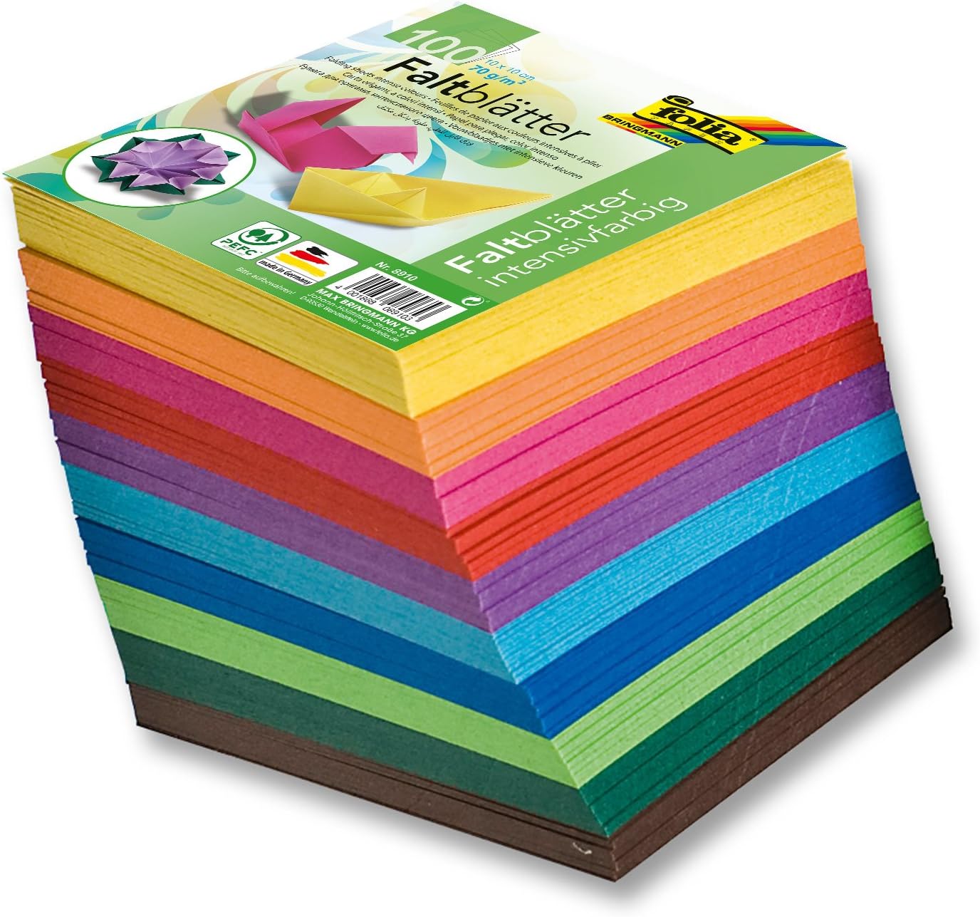 Folia Bringmann Folding Sheets 70 g/m², 100 Blatt in 10 Assorted Colours, 10 x 10 cm, Mehrfarbig - Image 3