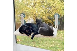 MEWOO Cat Window Perch Durable Cat Hammock Seat for Indoor Cats Reversible Mat Use Year-Around Foldable Cat Bed Providing All-Around Sunbath Saving Space Washable Holds Up to 40 lbs (Beige, Large)