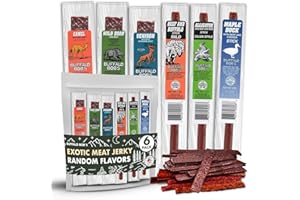 JERKY-N-SPICE Buffalo Bob's Wild Game Meat Snacks (6 Pack) | Exotic Snack Sampler Box | Gift Baskets for Men | Beef Jerky Gifts | Dad Snack | Random Gifts for Men | Jerky Gift Set | Random Pack