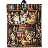onlcuk Bookcase Kitten Blanket, Cozy Flannel Cute Cats with Books Throw Blanket, Soft Fuzzy Blankets for Travel Home Decor, All Season Lightweight Couch Bed Cover, Gifts for Women Adults Kids 50"×60"