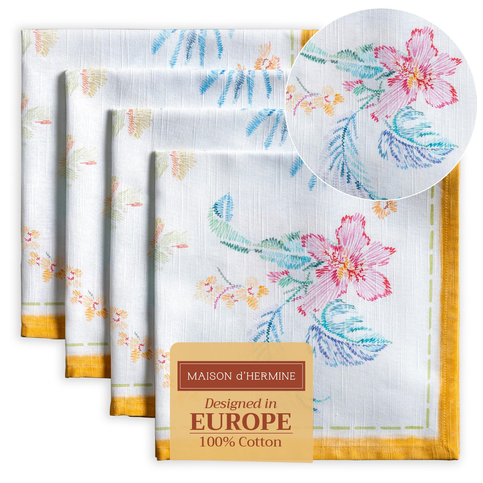 Maison d' Hermine Cloth Napkins Set of 4 100% Cotton Everyday Reusable Square Napkins Cloth Washable Dinner Party Wedding Restaurant Gifts for Mothers Day (Paradise Island, 45 CM x 45 CM)