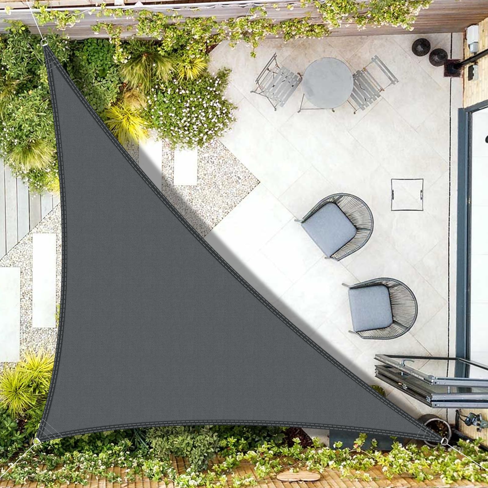AXT SHADE Sun Shade Sail Waterproof 4x4x5.65m Triangle UV Block Canopy Awning for Patio Outdoor Garden Backyard -Anthracite