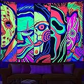 ARTCREATOR Black Light Art Halloween Wall Decor Trippy Blacklight Horror Face Tapestry, UV Reactive Tapestries Glow in The Dark Party Tapestry for Bedroom, Living Room (29
